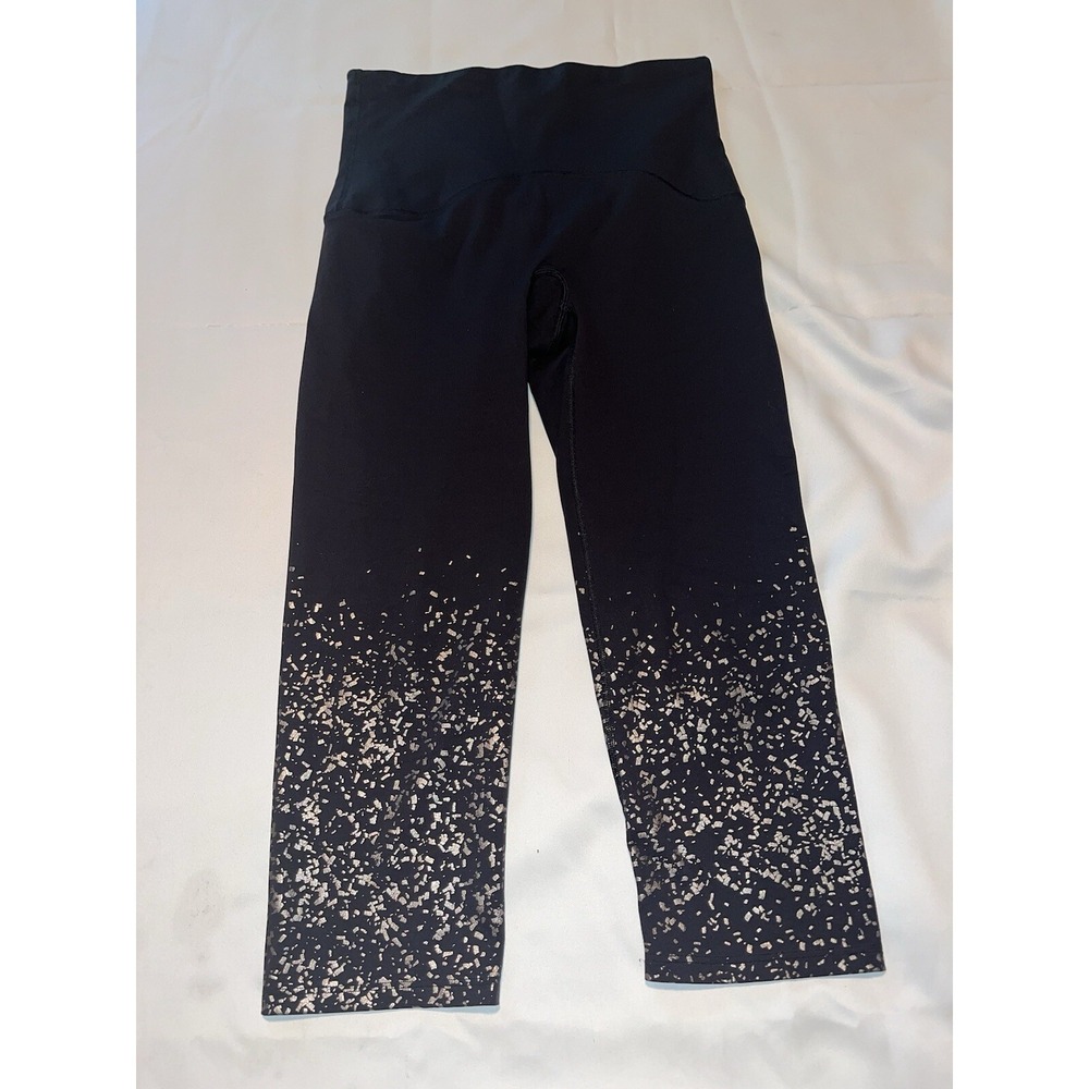 Spanx By Sara Blakely Leggings Black Metallic Galaxy‎  Cropped Womens Large L